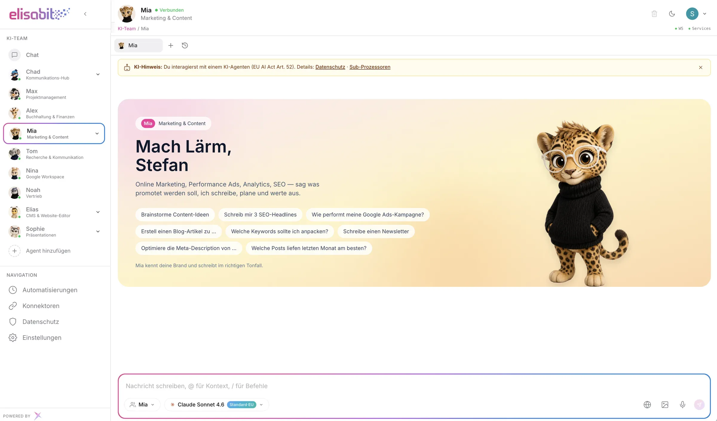 Die AgentBit-Plattform mit Mia